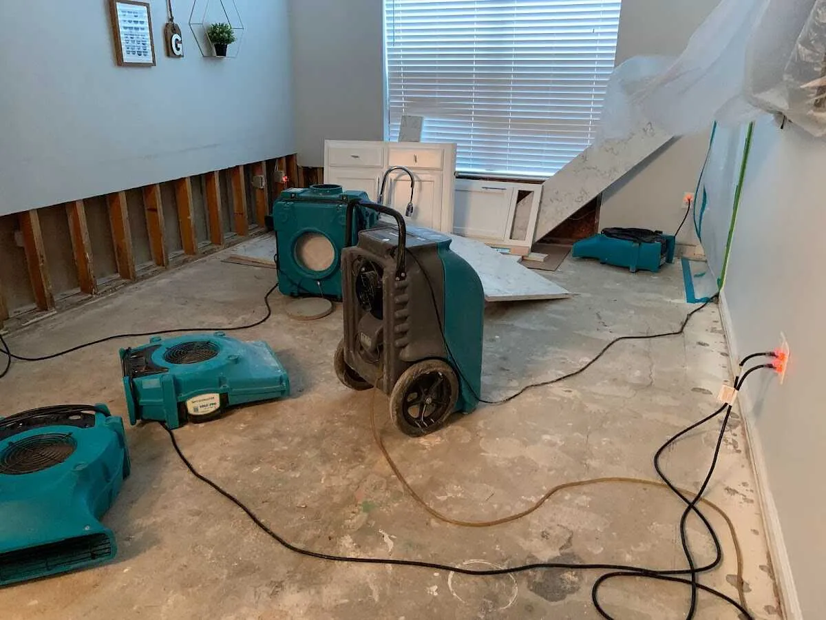 Dehumidifier in flood-cut room for Water Damage Restoration in Hobart
